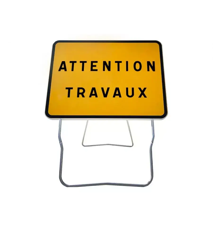 Panneau acier sur trépied, Attention Travaux